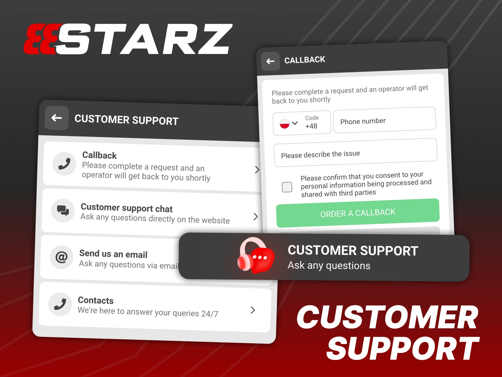 You can contact support at any time through 888Starz app.
