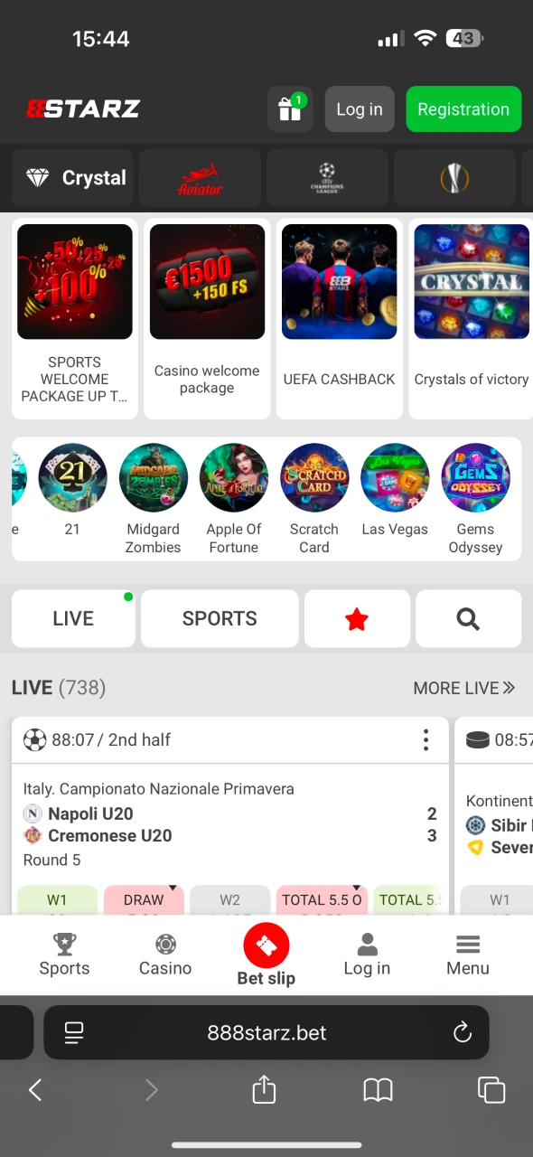 Open the 888Starz website on your iOS device.