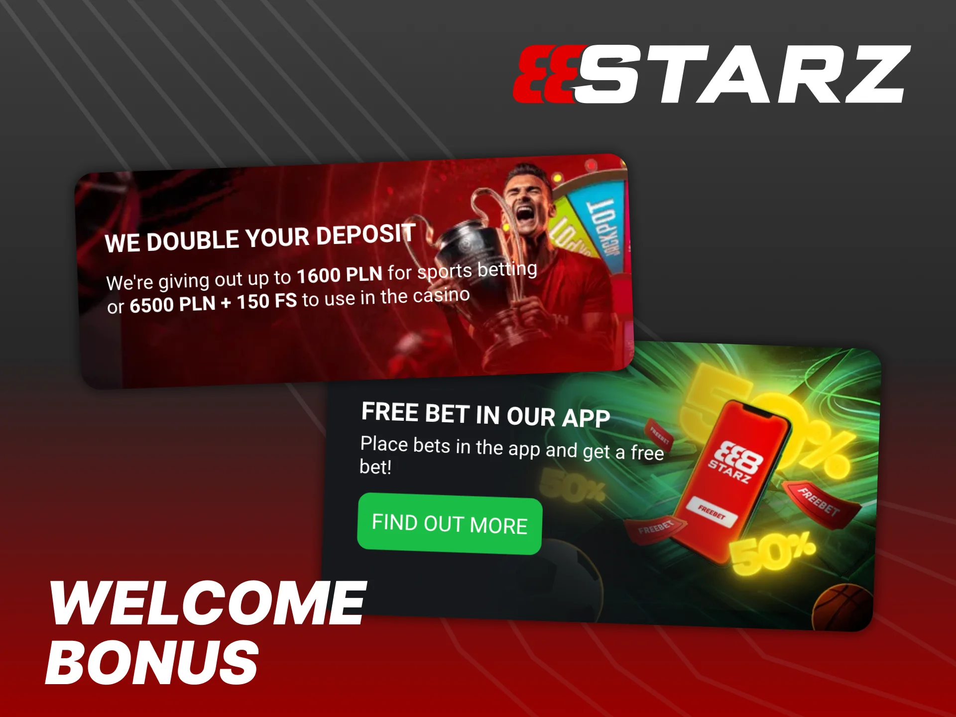 Claim 888Starz welcome bonus after registration on app.