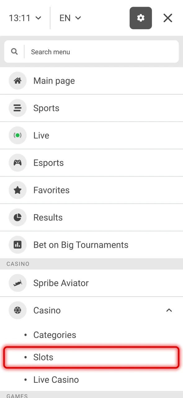 Select Slots from the top menu at 888Starz.