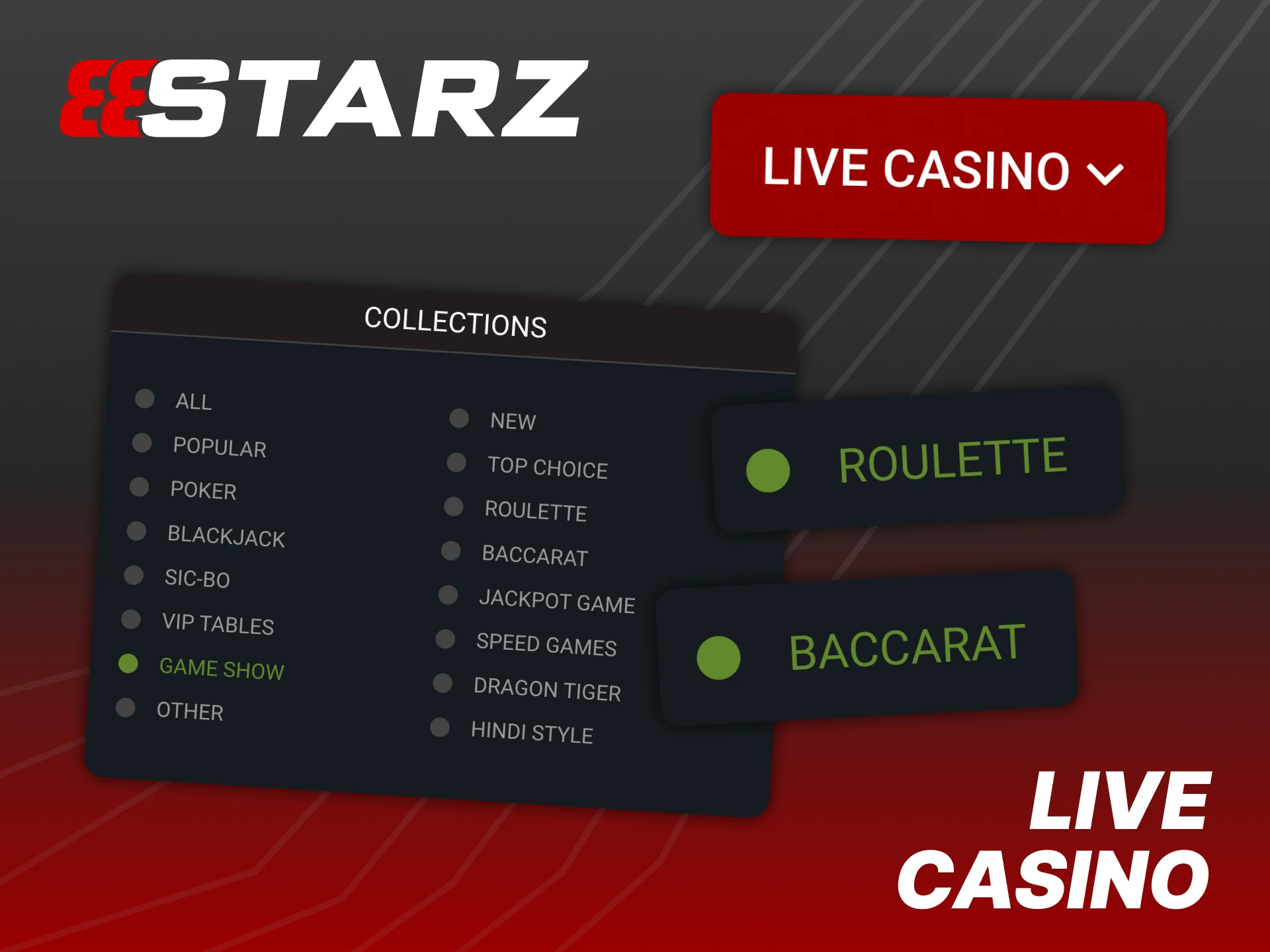 888Starz live casino gives the chance to play with professional dealers.