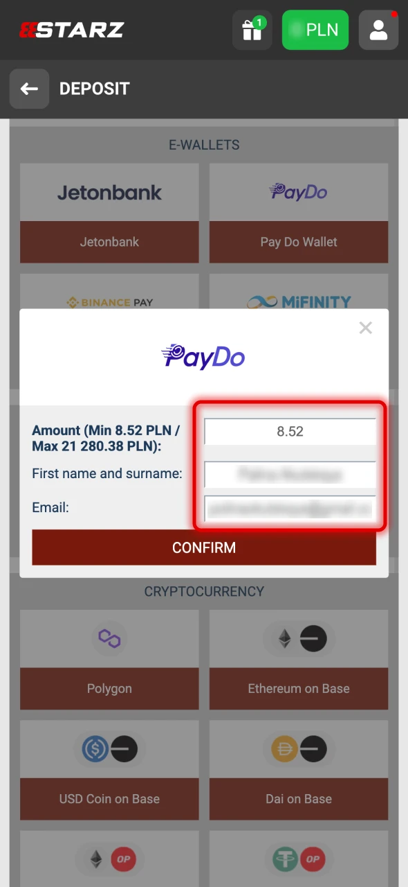 Enter your payment information at 888Starz form.