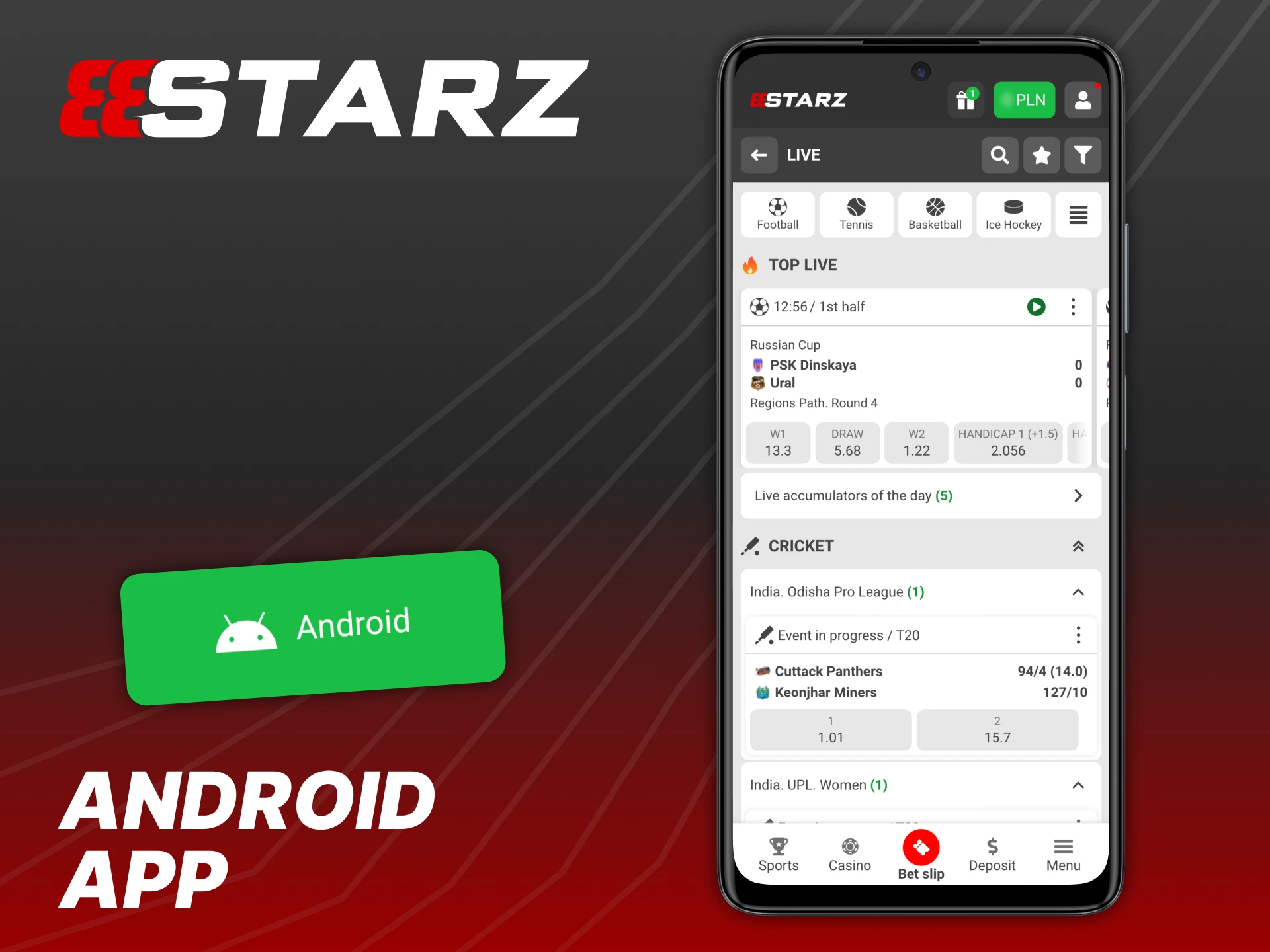 Download 888Starz app that works on all Android devices.