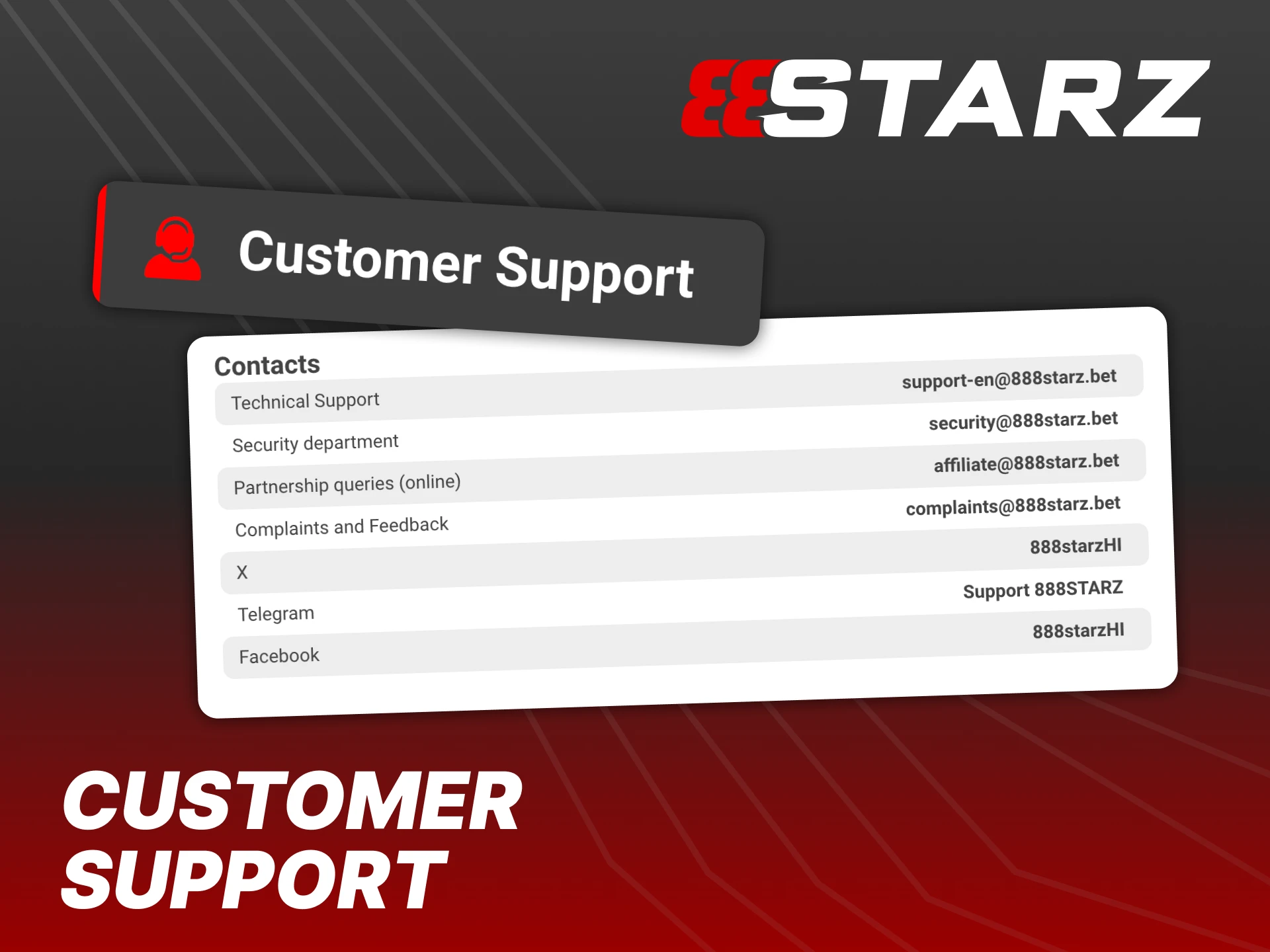 You can contact 888Starz support through various channels.