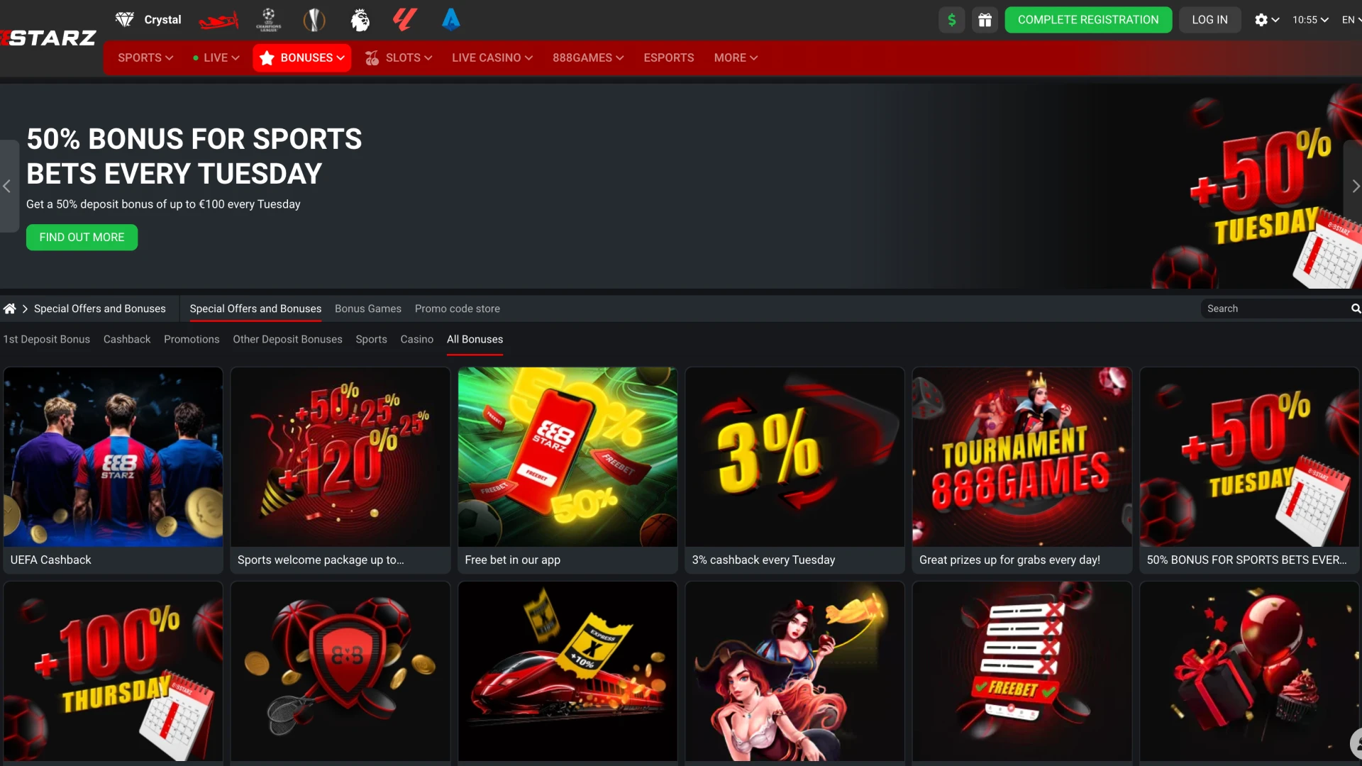 Take advantage of generous bonuses and promotions at 888Starz.