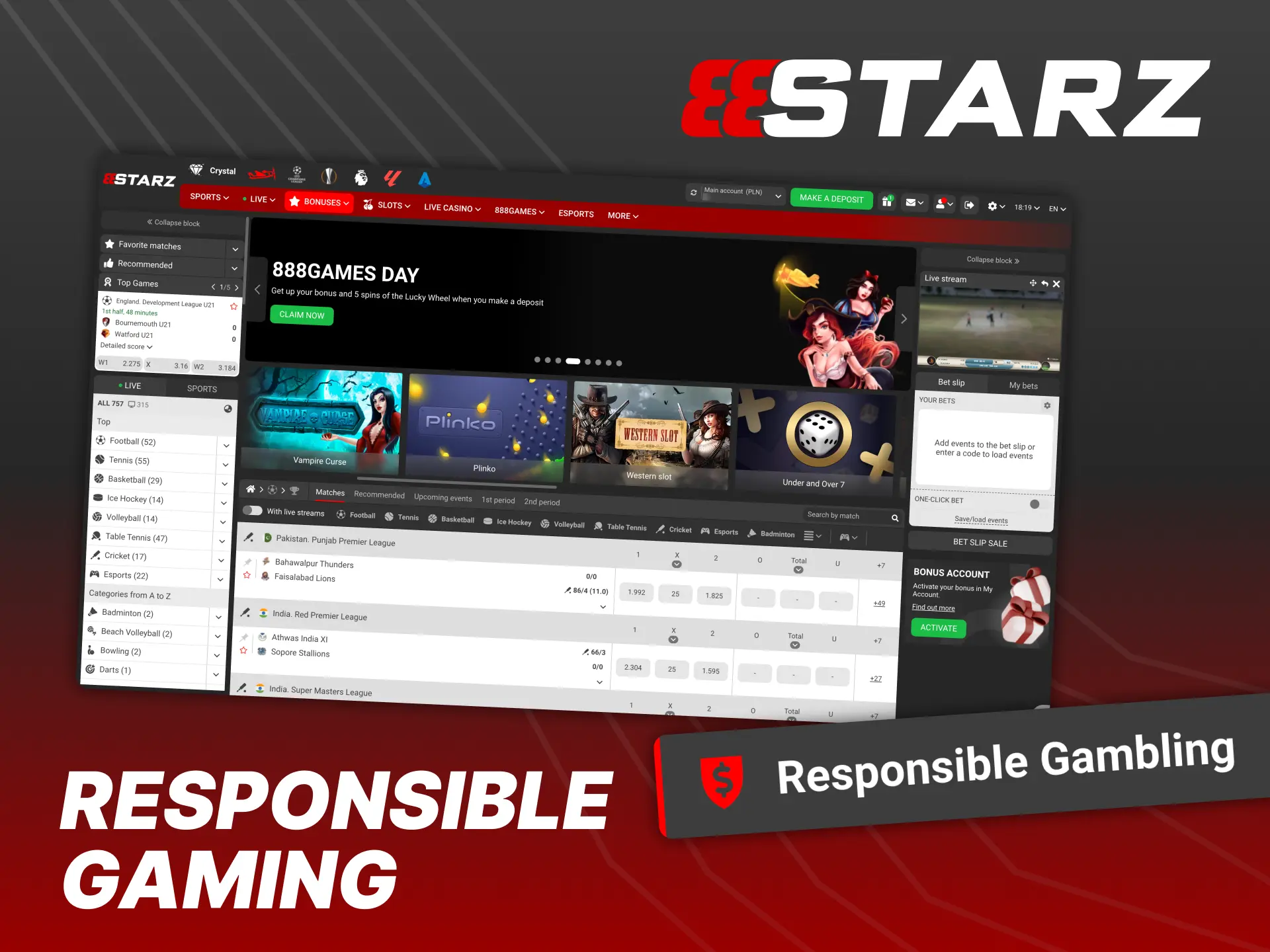 888Starz follows responsible gaming rules to protect you.