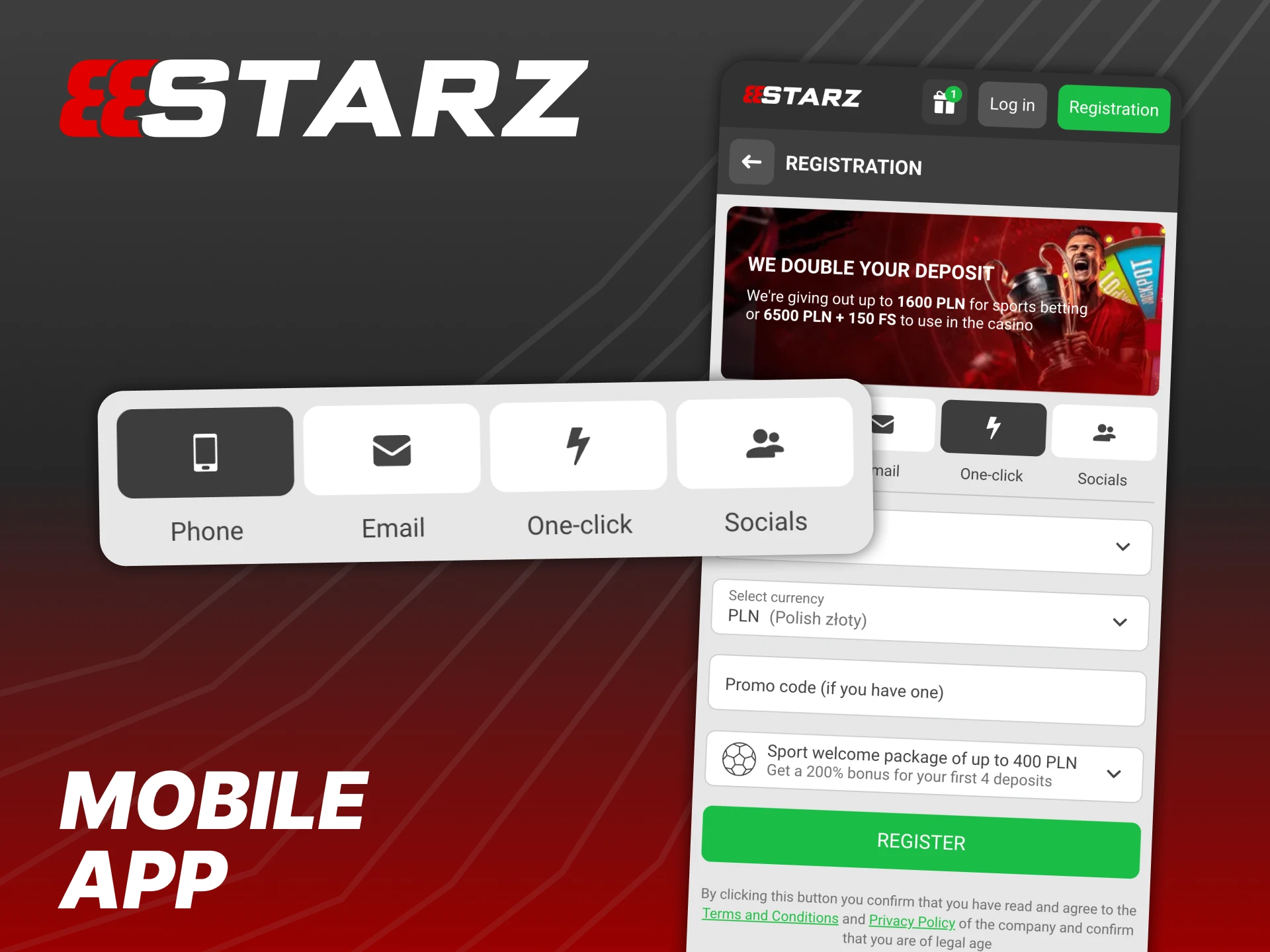 You can do 888Starz registration online via the app.