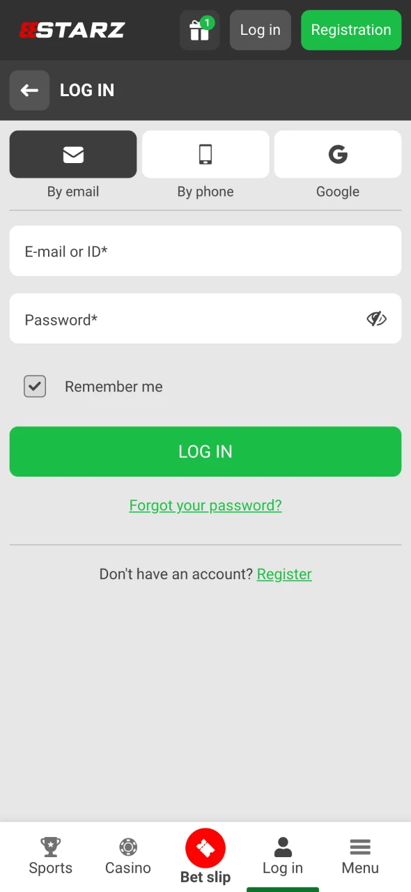 Log into your personal account at 888Starz platform.