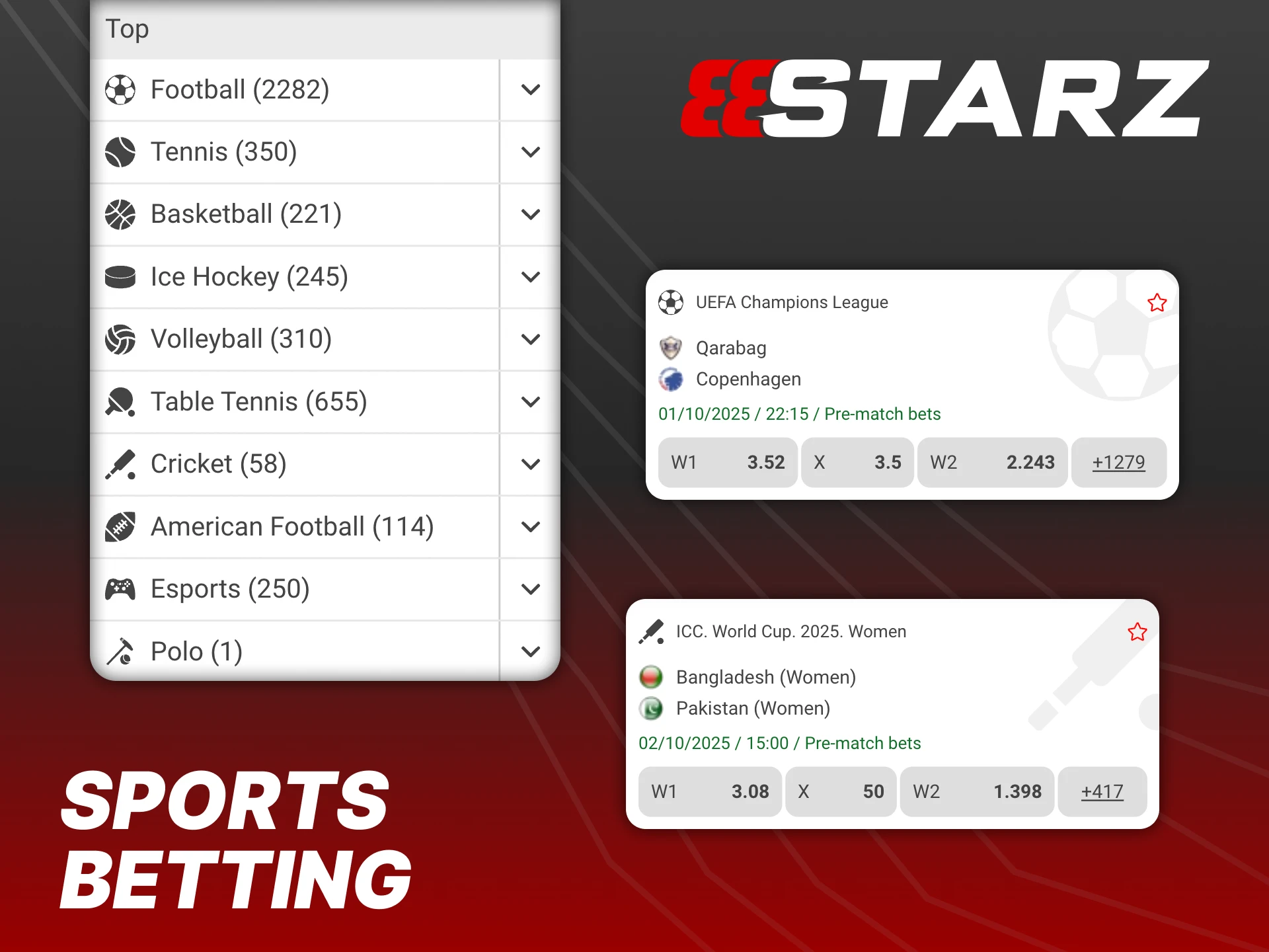 888Starz offers you a fantastic range of sports betting options.