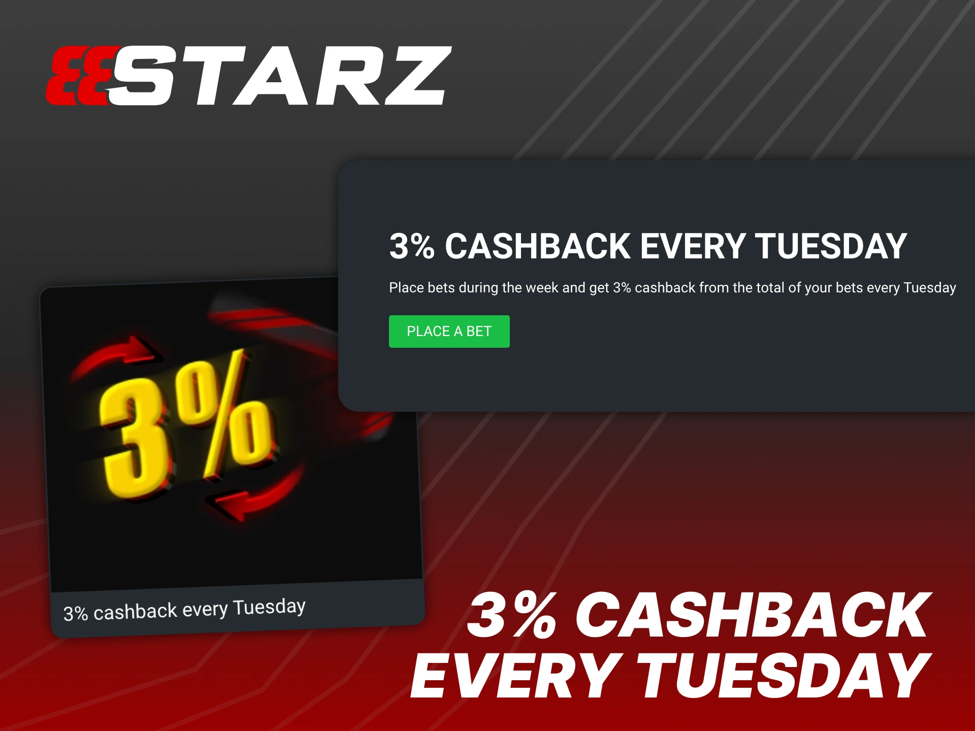 Receive cashback from 888Starz you lost on sports bets.