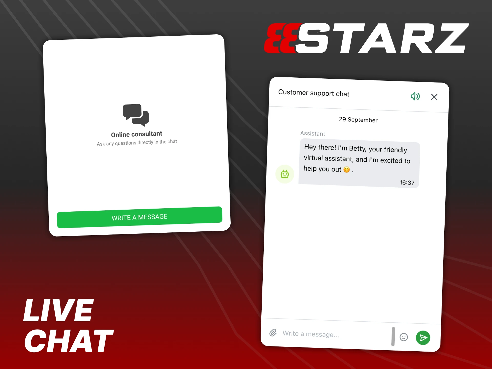 Use live chat feature to contact 888starz customer support.