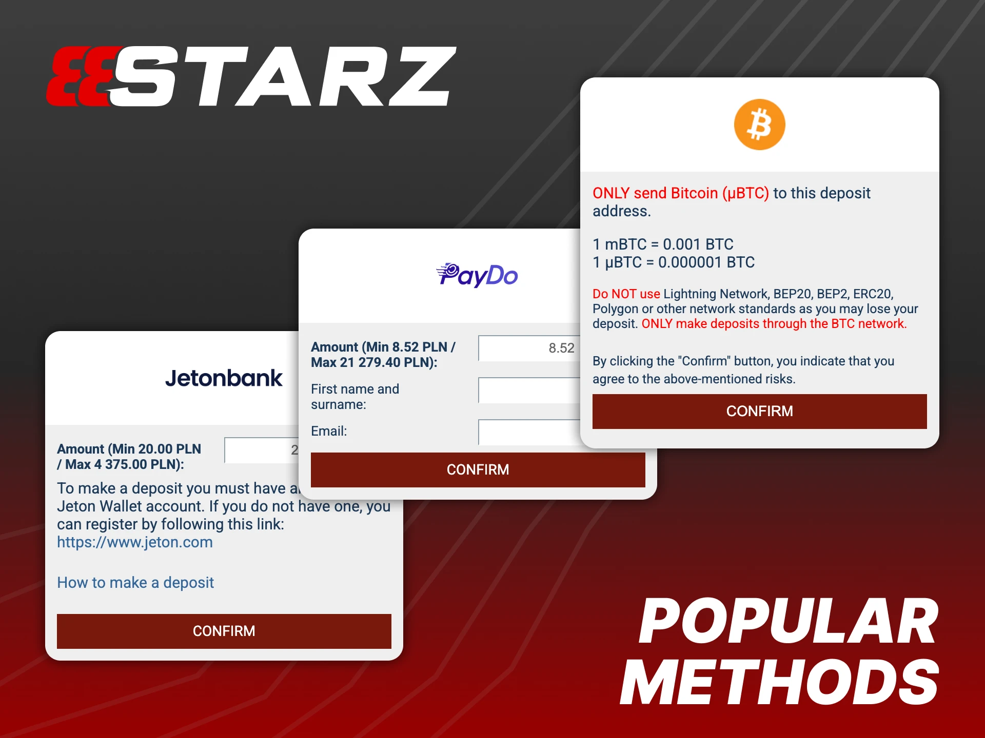 These are some of the popular deposit methods at 888Starz.
