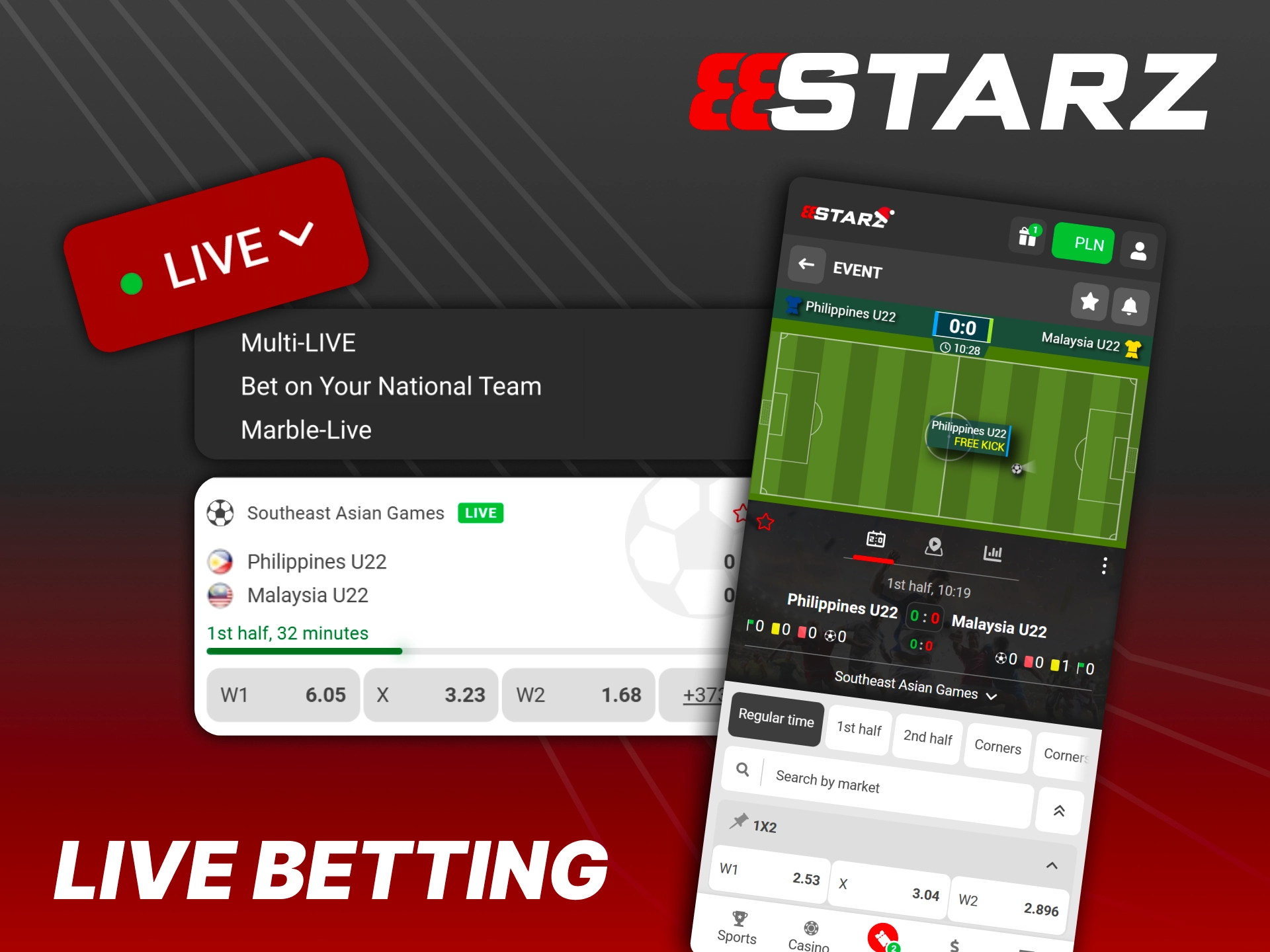 Start betting on football in real time with real time controls and the best odds.