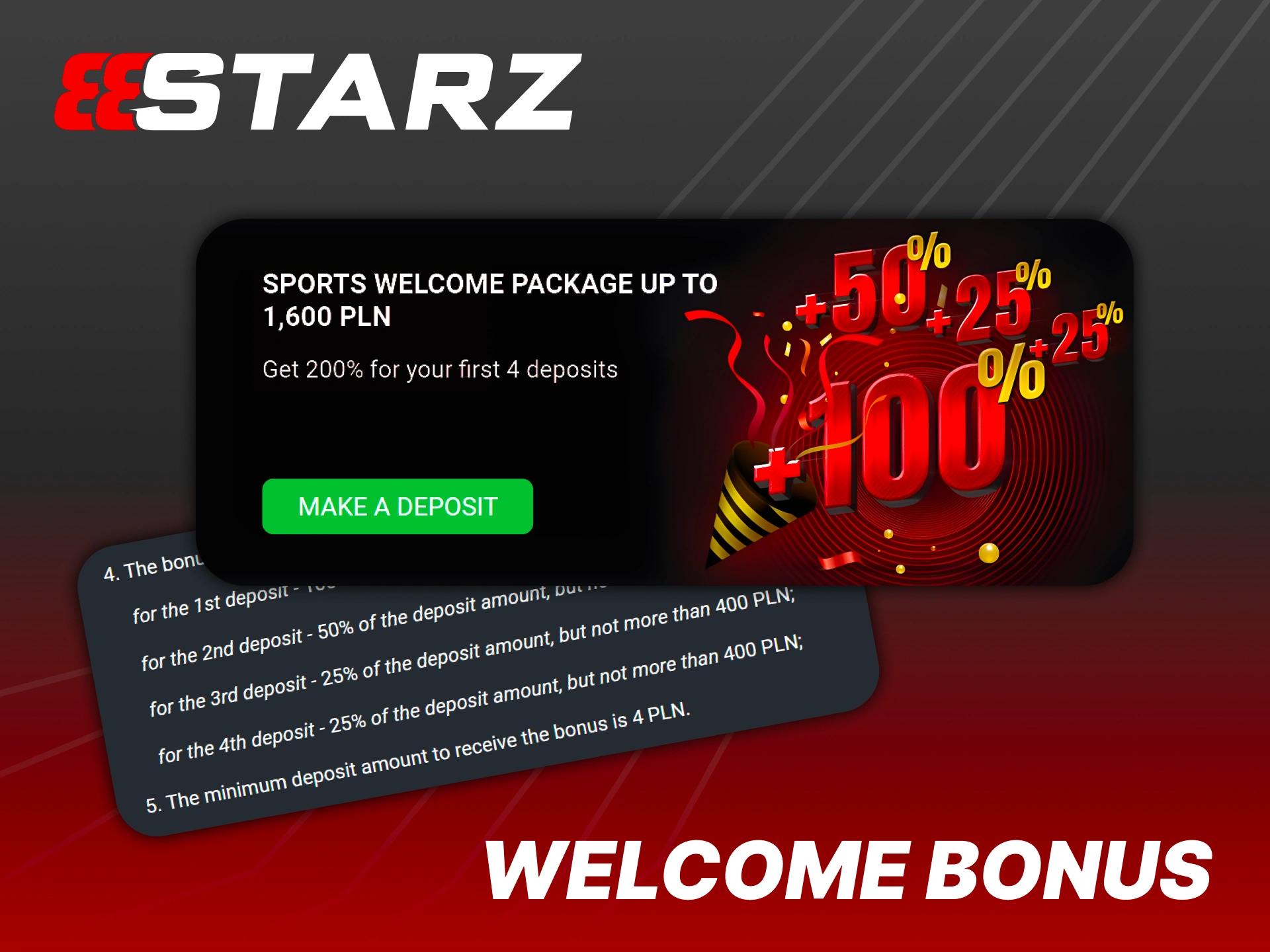 Increase your betting funds with the 888Starz welcome bonus.