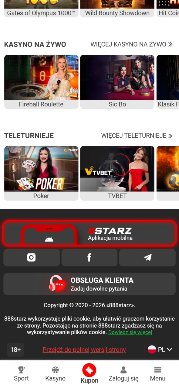 Dotknij przycisku na stronie internetowej 888Starz.