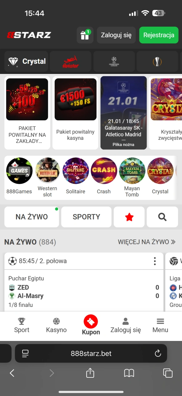 Otwórz stronę internetową 888Starz na swoim urządzeniu z systemem iOS.