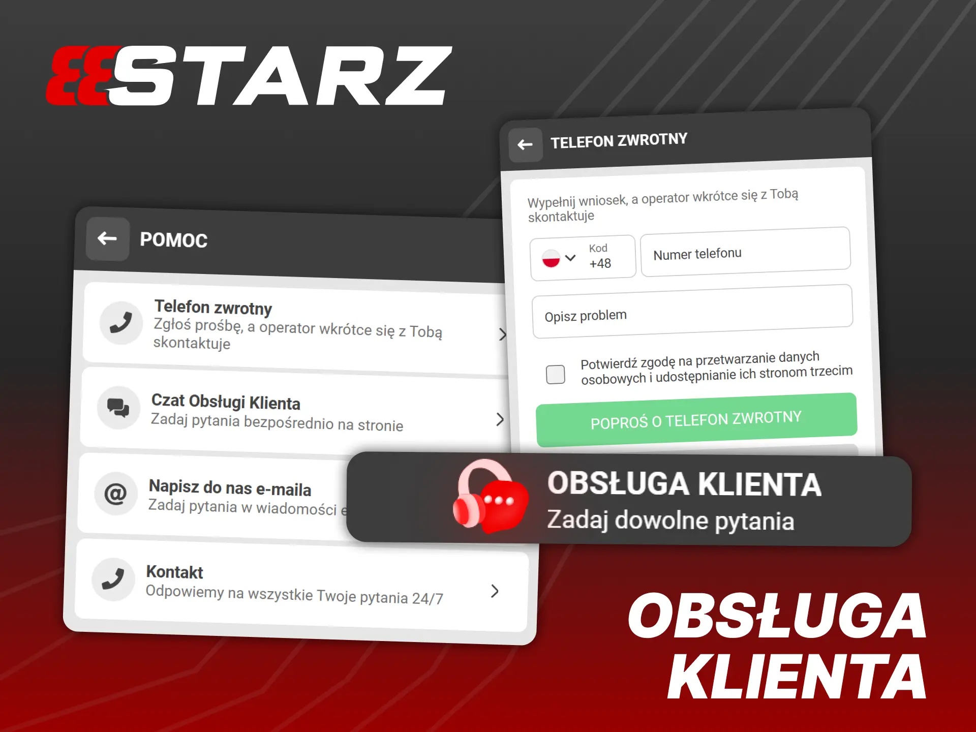 Możesz skontaktować się ze wsparciem w dowolnym momencie poprzez aplikację 888Starz.