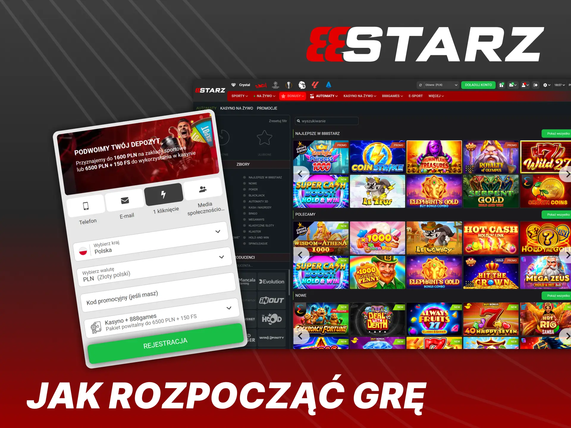 Zacznij łatwo grać na automatach 888Starz, wykonując proste kroki.