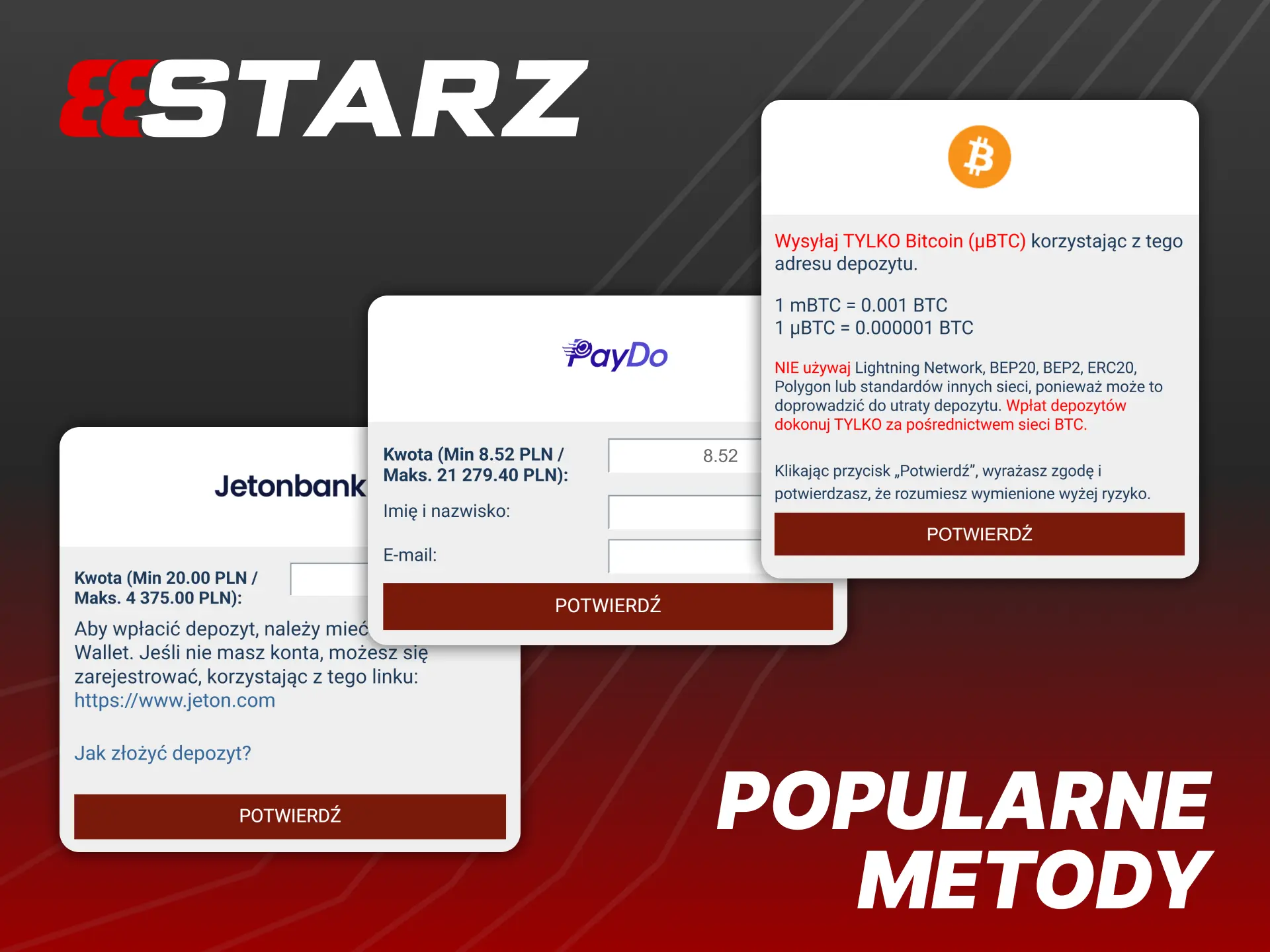 Oto niektóre z popularnych metod wpłat w 888Starz.