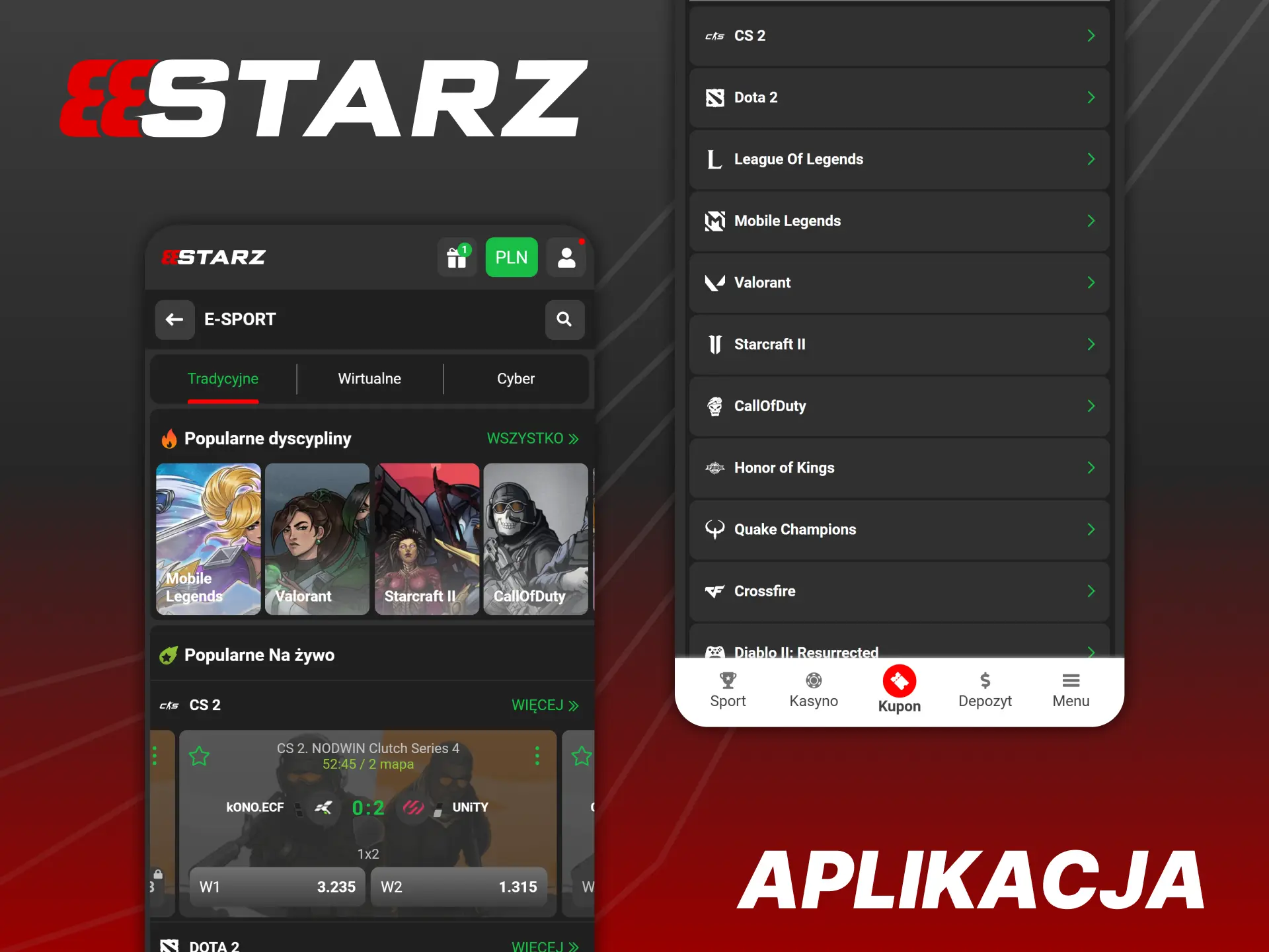 Aplikacja mobilna 888Starz ułatwia obstawianie e-sportu.