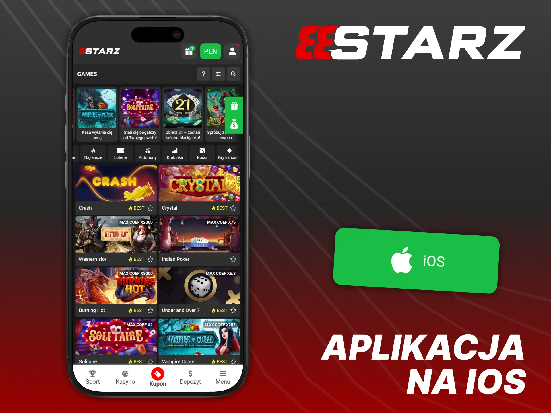 Zacznij korzystać z oficjalnej aplikacji 888Starz na wszystkie urządzenia iOS.