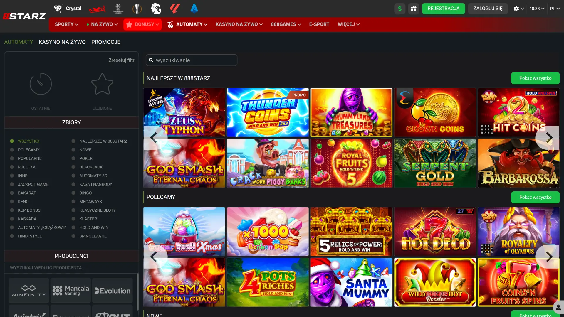 Przeglądaj sekcję kasyna na platformie internetowej 888Starz.