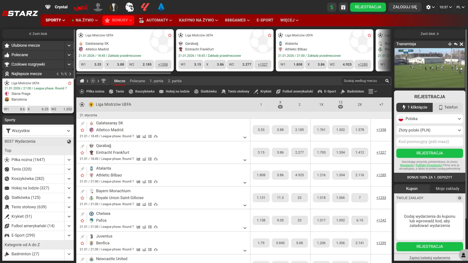 Postaw swój pierwszy zakład w sekcji sportowej 888Starz.