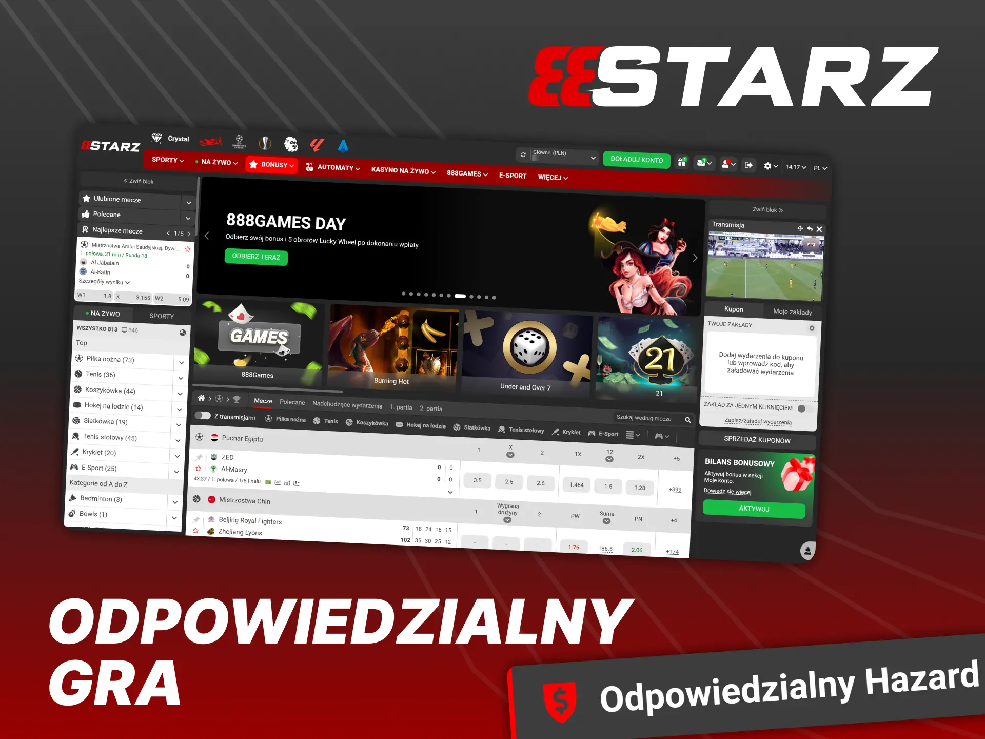 888Starz przestrzega zasad odpowiedzialnej gry, aby Cię chronić.