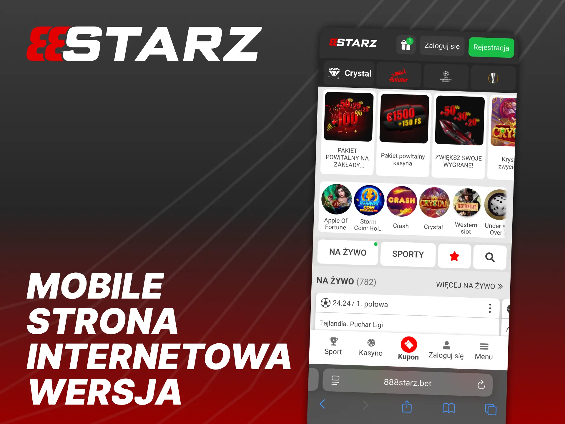 Mobilna wersja strony 888Starz działa na każdym smartfonie lub tablecie.