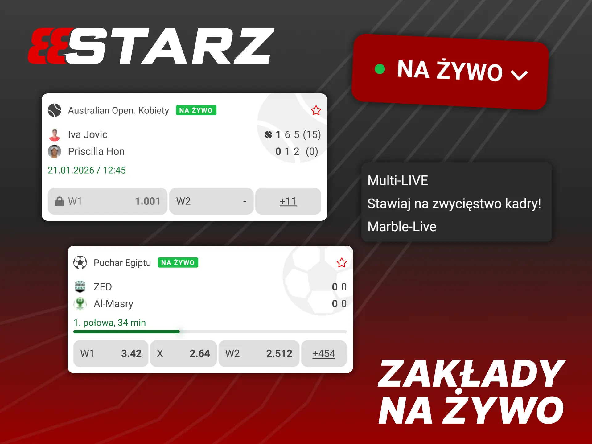 888Starz oferuje zakłady na żywo na wszystkie wydarzenia sportowe i e-sportowe.