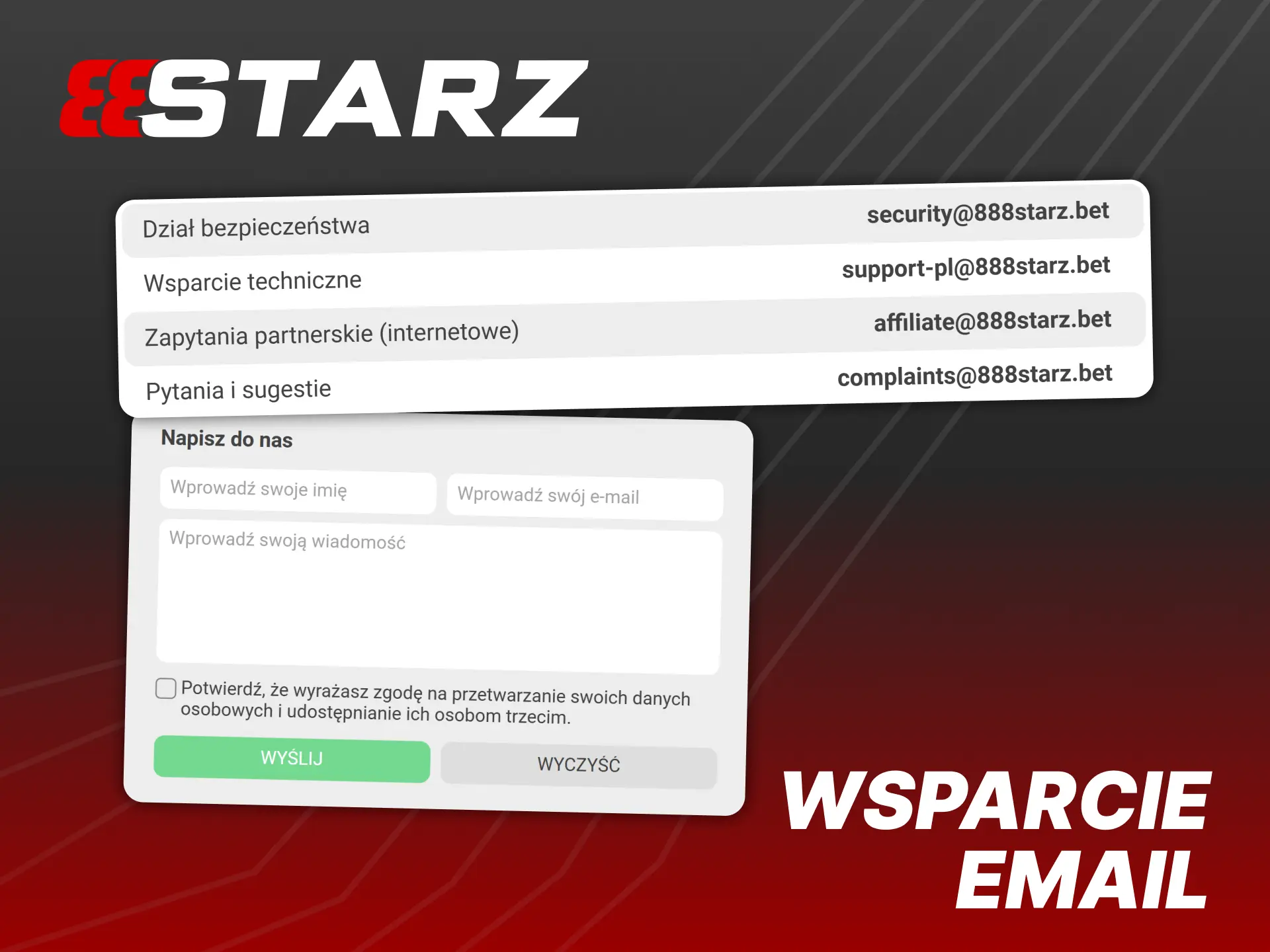 Skontaktuj się ze wsparciem 888Starz poprzez e-mail.