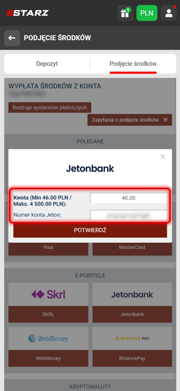 Wprowadź wymagane informacje w formularzu 888Starz.