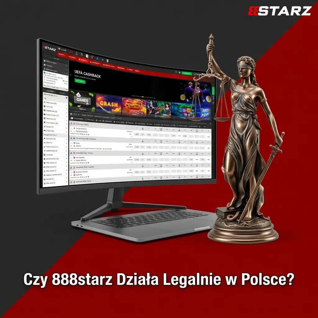Logo 888starz z informacją o licencji Curaçao Gaming Authority i statusie prawnym w Polsce